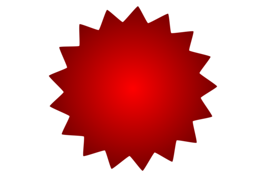 Red starburst badge shape for sale label, discount sticker, promotional tag, price badge, and marketing design on transparent background - Powered by Adobe
