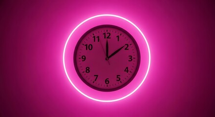 Clock Encircled by a Neon Light, Evoking Time and Modern Aesthetics
