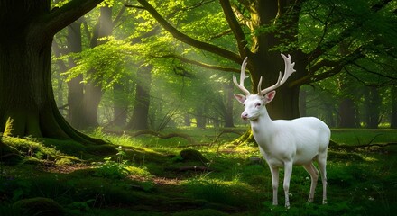 Majestic Albino Deer in a Sunlit Forest