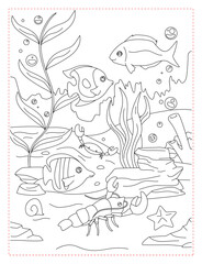 Sea Party with a Whale and Fish Coloring Page: A Lively Ocean Scene