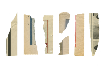 Set of torn pieces of  aged newspaper isolated.  Old ripped paper texture. 