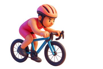 Cartoon cyclist character on racing bike, isolated style on white background, clean design concept for sport and activity layout. Ai generative