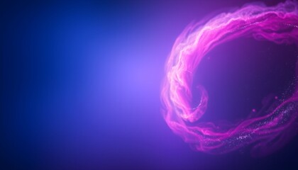 A swirling vortex of vibrant pink and purple light energy against a deep blue gradient background.