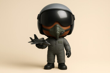 Cute stylized US Air Force pilot toy holding fighter jet