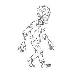 Fototapeta premium Creepy Zombie Walking with Torn Clothes Scary Halloween Design