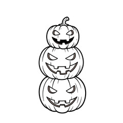 Stack of Three Creepy Pumpkins with Menacing Faces for Halloween Night