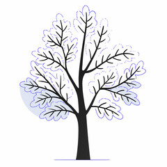 Obraz premium Vector art of stylized bare tree with outline leaves