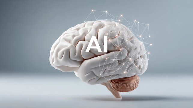 Ai network in human brain model with digital connections - Powered by Adobe
