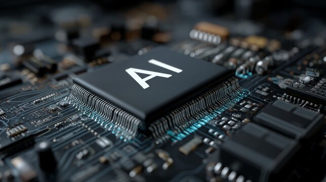 Ai processor close-up on circuit board with advanced technology