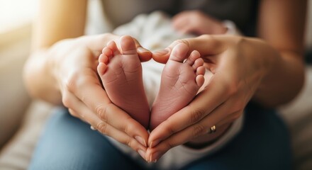 Newborn Baby Feet Held Gently in a Heart Shape by Loving Parental Hands