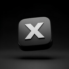 Obraz premium A 3d rendering of a black square button with a white letter x on it, isolated on a dark background