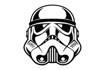 A detailed black and white mask showcases an iconic helmet from outer space film