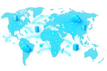 Global Network Connectivity with Cloud and Server Technology on a World Map Design