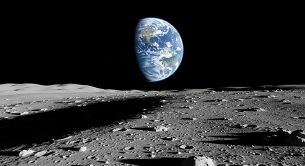 Earth Rise Over Lunar Horizon Stunning View From The Moon's Surface © uceeef