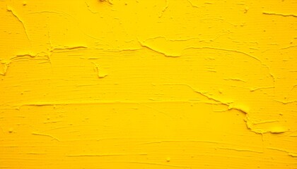 A close-up textured abstract background of a vibrant, bright yellow painted surface with visible brush strokes and imperfections.