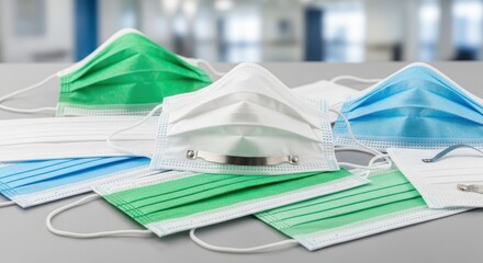 A Collection of Various Disposable Face Masks in Different Colors and Styles