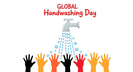 Global Handwashing Day illustration promoting hygiene and health with water tap and hands