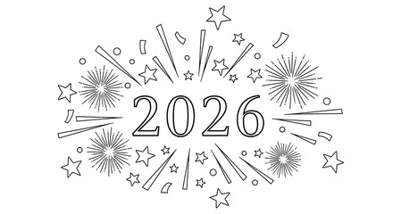 Obraz premium Minimal Line Art 2026 Fireworks Vector