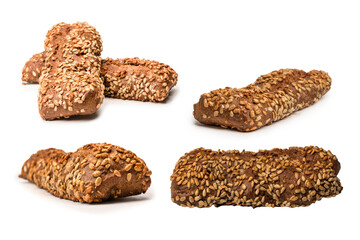 Loaf of bread with sunflower seeds isolated on a white background.