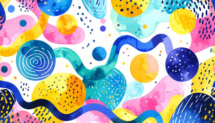 カラフルでポップなペイント模様の水彩画イラスト背景