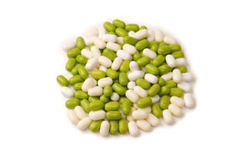 Sweet multicolored candies isolated on white background.