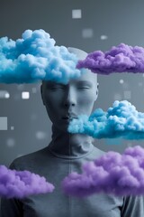 professional photo of an abstract digital composition featuring a human silhouette with defined edges and subtle gradients dissolving into a mesmerizing streaming binary rain with visible 1s and 0s se