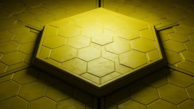 Golden Hexagonal Metallic Patterned Panels with Geometric Precision and Elevated Center