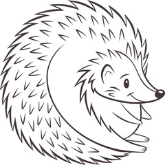 Minimalist Line Art of Curled Hedgehog Vector, Curled Hedgehog Line Art Vector, Minimal Hedgehog Illustration, Hedgehog Outline Vector