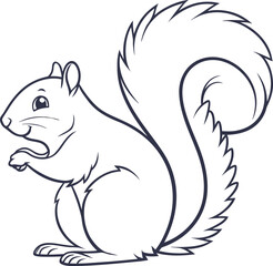 Minimal Line Art of Sitting Squirrel with Tail Curled Vector, Sitting Squirrel Line Art Vector, Minimal Squirrel Illustration, Curled Tail Squirrel Outline