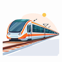 Modern high-speed train traveling on tracks illustration