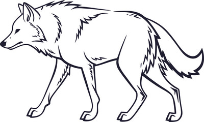 Wolf Walking with Tail Down Simple Outline Vector, Walking Wolf Line Art Vector, Minimal Wolf Illustration, Wolf Outline Vector
