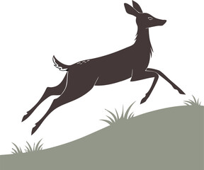 Running Deer Silhouette Dynamic Pose Vector, Deer Silhouette Vector, Minimal Deer Outline, Wildlife Deer Vector