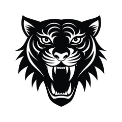 Fototapeta premium Roaring tiger mascot head tattoo style strong beast vector art illustration