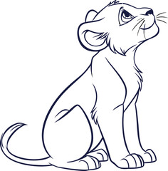 Minimalist Line Art of Lion Cub Sitting Vector, Lion Cub Line Art Vector, Minimal Lion Illustration, Sitting Lion Cub Outline