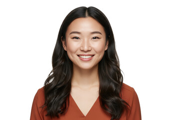 Medium shot portrait young asian woman smiling confidently authentic beauty transparent background