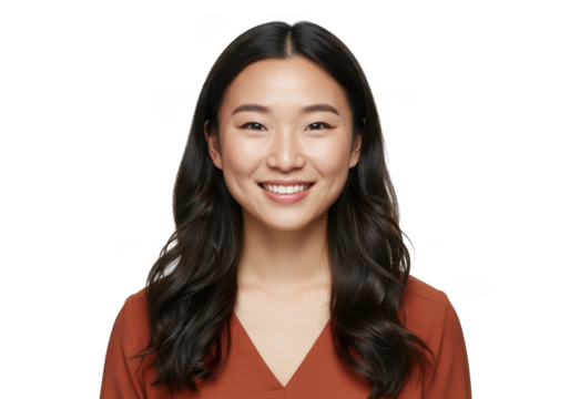 Medium shot portrait young asian woman smiling confidently authentic beauty transparent background