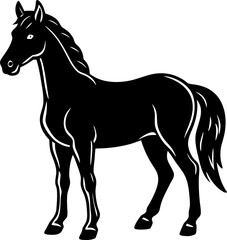 Standing Horse Silhouette with Raised Head Vector, Horse Silhouette Vector, Minimal Horse Outline, Wildlife Horse Vector