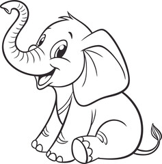 Standing Elephant Silhouette with Raised Trunk Vector, Elephant Silhouette Vector, Minimal Elephant Outline, Wildlife Elephant Vector