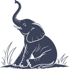 Baby Elephant Silhouette Sitting Down Vector, Baby Elephant Silhouette Vector, Minimal Elephant Outline, Cute Elephant Vector