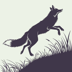 Jumping Fox Silhouette Dynamic Action Pose Vector, Fox Silhouette Vector, Minimal Fox Outline, Wildlife Fox Vector