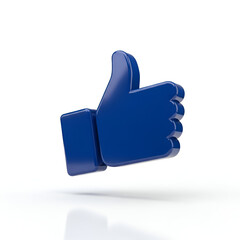Obraz premium Blue 3d thumbs up icon, representing approval or like, isolated on white background