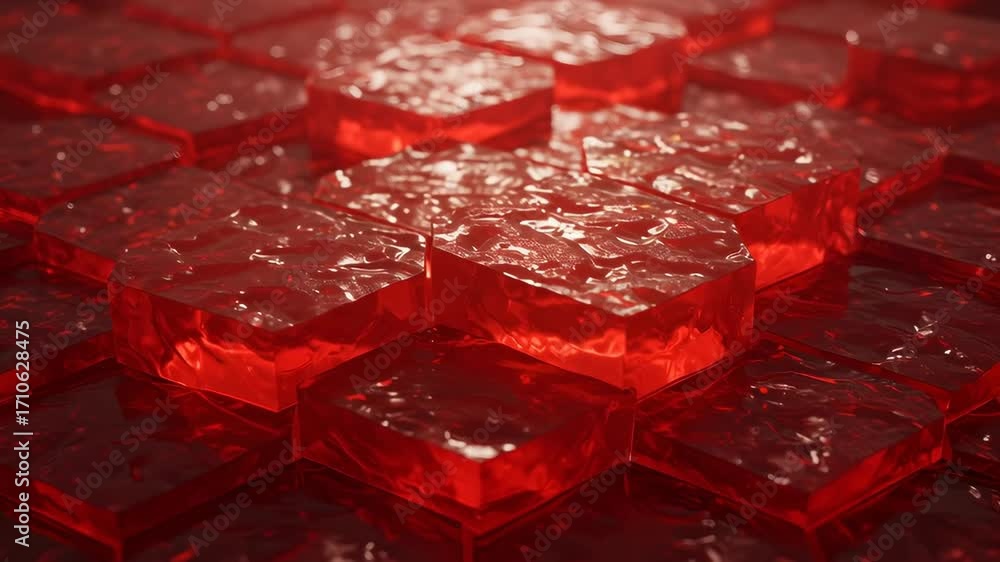 Wall mural hexagonal red gradient pattern with refraction and depth of field