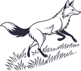 Running Fox with Bushy Tail Clean Outline Drawing, Fox Line Art Vector, Minimal Fox Illustration, Fox Outline Vector