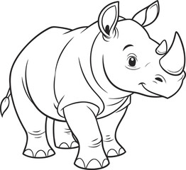 Baby Rhino with Horn Outline Simple Vector, Baby Rhino Line Art Vector, Minimal Rhino Illustration, Cute Rhino Outline