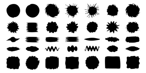 Collection of black ink splatter shapes; diverse organic and geometric forms.