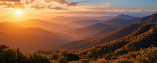 Mountain Range at Golden Sunset
