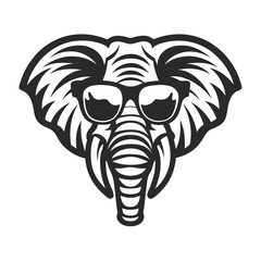 Black and white elephant head is wearing cool sunglasses today