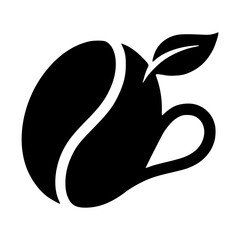 Solid black logo of a coffee cup in the shape of a coffee bean