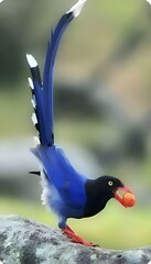 Vibrant Blue Bird with Orange Fruit