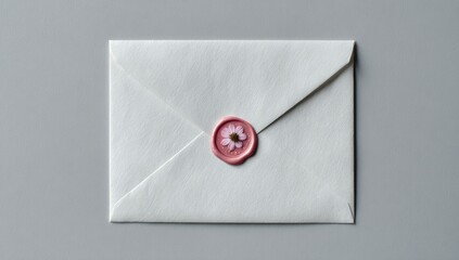Sealed envelope with wax stamp on gray surface, elegant mail.